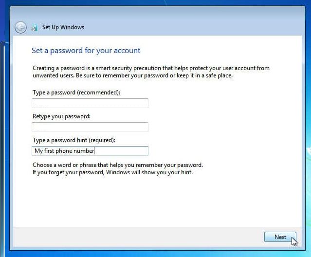 set your account password